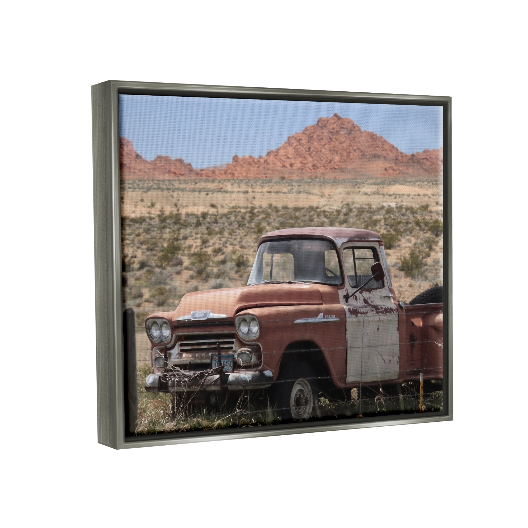 Stupell Vast Desert Mountains Vintage Truck Transportation Photography Gray Floater Framed Art Print Wall Art