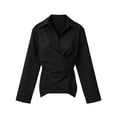 thumbnail image 3 of Ohufall Women Shirt Waist Cinched Button Down Turndown Collar Tops Fashion Casual Elegant Striped Top, 3 of 6