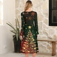 thumbnail image 4 of Women's Christmas Printed Fashionable Loose Round-Neck Dress for Casual Comfort and Holiday Festivities with Vintage Print,Saffron,2XL, 4 of 5