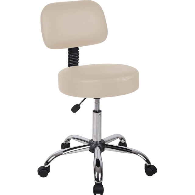 Pemberly Row Tabouret de Bureau à Roulettes Réglable avec Dossier en Similicuir, Beige
