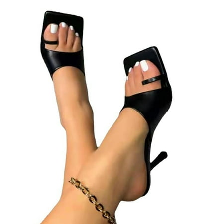 

Square Peep Toe Slingback Ladies High Heels Sandals Casual Shoes Summer Beach Supply Vintage Style