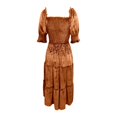 thumbnail image 4 of DHFJKG Womens Square Neckline Dresses Puff Short Sleeve Smocked Waist Cami Long Dress Velvet Solid Color Tiered Maxi Stylish Dresses, 4 of 5