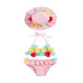 thumbnail image 1 of Infant Girls Swimsuits Tie-Up Tank Tops Ruffles Shorts Sun Hat Bikini Split Swimwear Set, 1 of 7