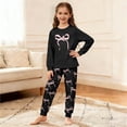 thumbnail image 2 of FINALGANG Valentine's Day Girls Kids 2 Piece Homewear Set Cartoon Bow Prints Long Sleeve Lapel Button Down Top Loose Fit Pants For Casual Daily Home Relaxation Leisure Outfits, 2 of 7