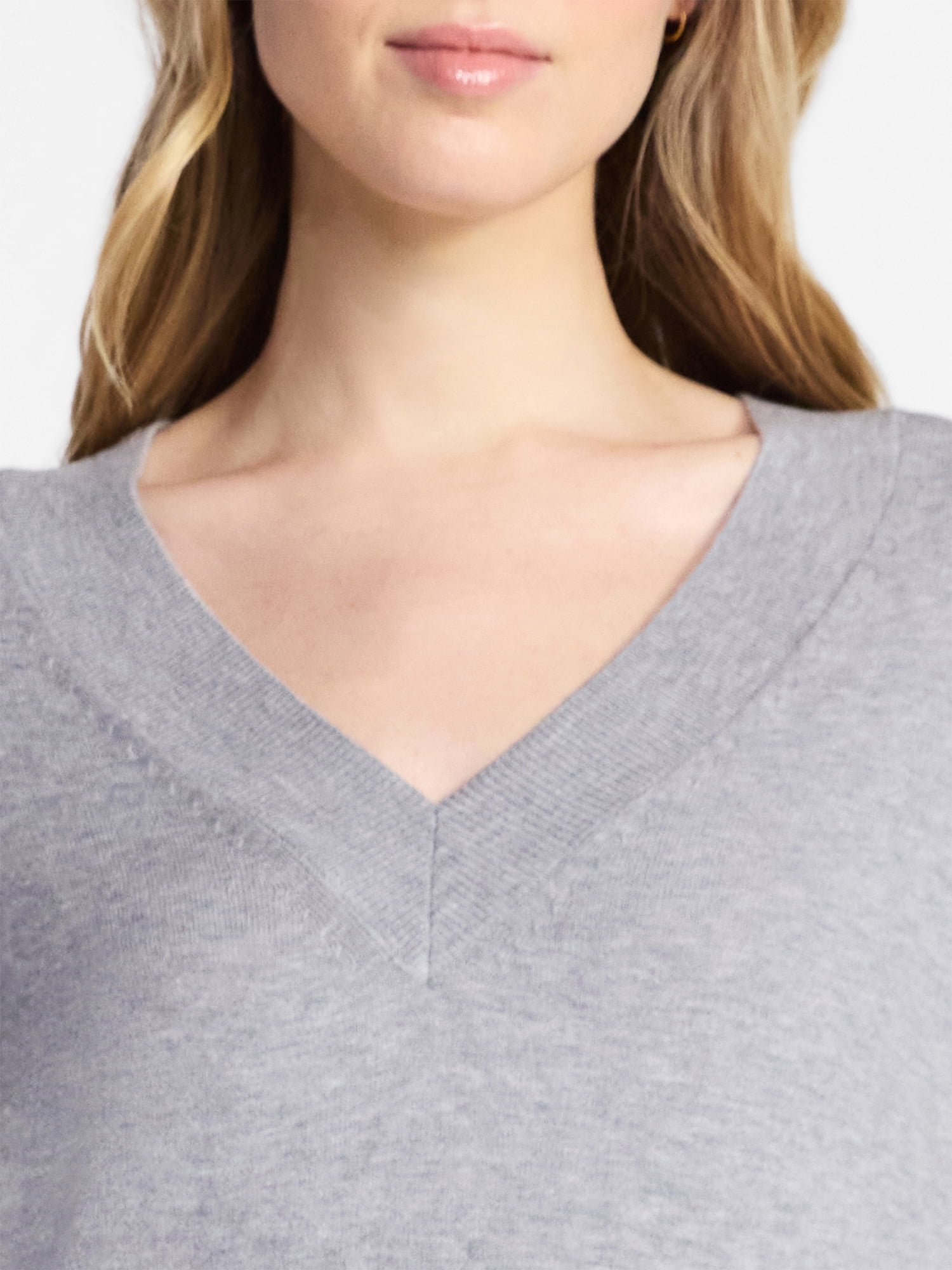 Time and Tru Women’s V-Neck Pullover Sweater, Lightweight, Size XS-XXXL