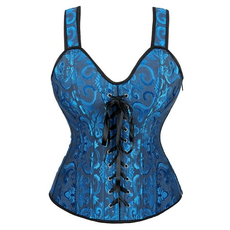 YOTMKGDO Shapewear Tummy Control  Corset Tops for Women Vintage Floral Lace Up Corset Gothic Overbust Corset Bustier Lingerie with Detachable Straps (Blue2  M)
