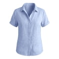thumbnail image 7 of Womens Summer Linen Tops Short Sleeve Button Down Cotton Linen Shirts Lightweight Dressy Blouses Women Soft Lightweight Breathable Shirts Business Office Work Clothes, Light Blue S, 7 of 7