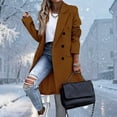 thumbnail image 3 of qucoqpe Women 2025 Fall Winter Fashion Casual Solid Turndown Collar Pea Coats Long Sleeve Doule Breasted Button Jackets Outwear with Flap Pockets, 3 of 5