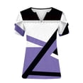 thumbnail image 4 of Women's Short Sleeve Tunic Tops for Lady Loose Fit Flowy Y2K Tops Dressy Casual Vintage Color Block Fashion 2024 V Neck Blouse Summer Clothes for Teen Girls Comfy Casual Shirts Purple T Shirts XXL, 4 of 5