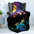 thumbnail image 4 of Purple Soft Flannel Fleece Throw Blanket, Lake Moonlight Stars in Night Sky with Trees Contemporary Modern Design, Cozy Plush for Indoor and Outdoor Use, 70" x 90", Purple Pink and Blue, by Ambesonne, 4 of 5