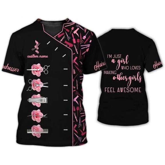Personalized Barber Shop Women's T-Shirt, Hairdresser Uniform, 3D Barber Shirts (S)