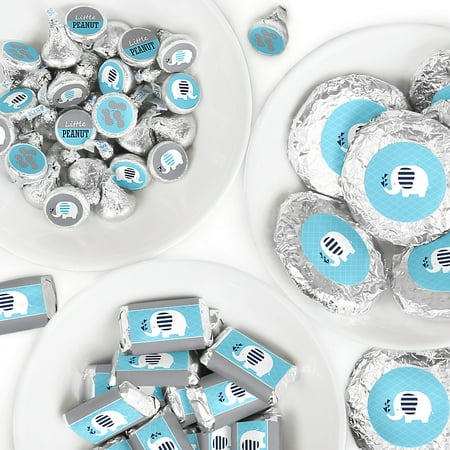 Boy Candy - Blue Elephant - Mini Candy Bar Wrappers, Round Candy Stickers and Circle Stickers - Boy Baby Shower or Birthday Party Candy Favor Sticker Kit - 304 Pieces