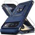 thumbnail image 1 of KOMI Case Compatible with Google Pixel 9/9 Pro Built in Slide Camera Lens Cover+Screen Protector+Finger Ring Holder Kickstand,Heavy Duty Shockproof Full Body Protective Phone Cover, Blue, 1 of 5