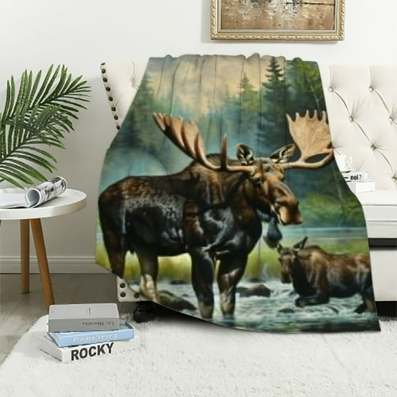 BCIIG Moose Warm Lightweight Blanket Soft Fleece Blankets Throw Blanket Living Rooms Sofa Decor Cow Gifts Blanket for All Seasons 40x50in
