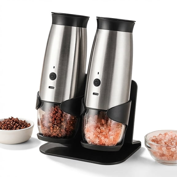 Electric Salt and Pepper Grinder Set LHKLUK, Stainless Steel Body, Adjustable Coarseness, Gravity-Activated One-Touch Grinding, USB Rechargeable, for Pepper, Sea Salt, and Spices