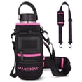 thumbnail image 3 of Spacetrony Neoprene Water Bottle Sleeve with Phone & Keys Pockets – Fits 12–32 oz Cylindrical Bottles – Hands-Free Crossbody & Shoulder Strap Bag – Black and Pink, 3 of 9