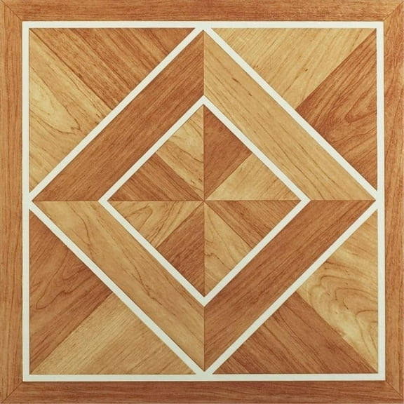 Ergode Nexus White Border Classic Inlaid Parquet 12x12 Self Adhesive Vinyl Floor Tile - 20 Tiles/20 sq. ft.