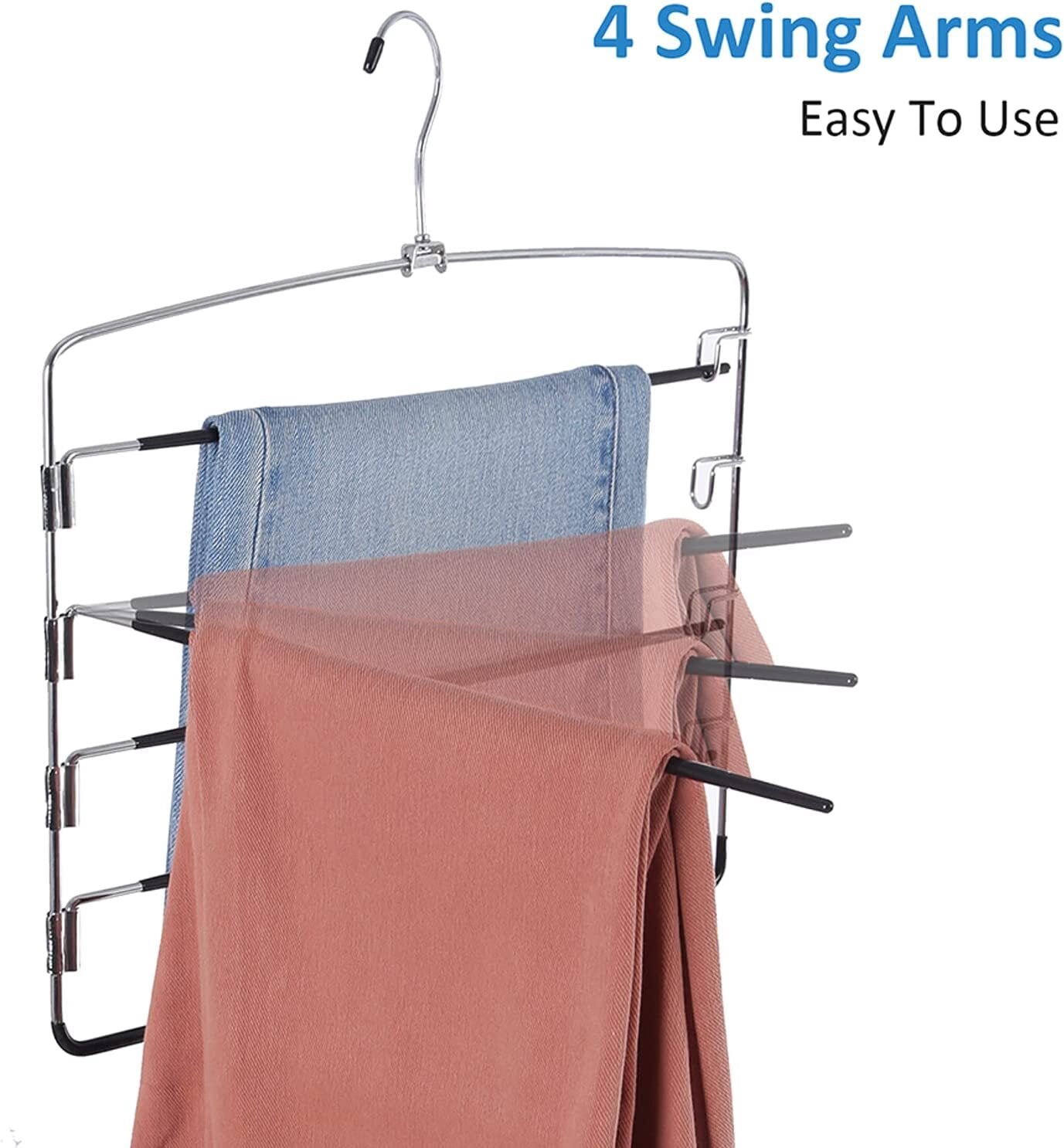 Pants Hangers Space Saving 5 Layers Stainless Steel Slack Hangers Jeans Trousers Hangers Non-Slip Foam Padded Swing Arm Clothes Hanger Closet Organizer for Jeans,Scarf,Tie (Black, 3)