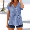 thumbnail image 2 of GUACER Gingham Button-Down Blouse for Women V Neck Asymmetrical Wrap Short Sleeve Tops Casual Loose Plaid Shirts, 2 of 8