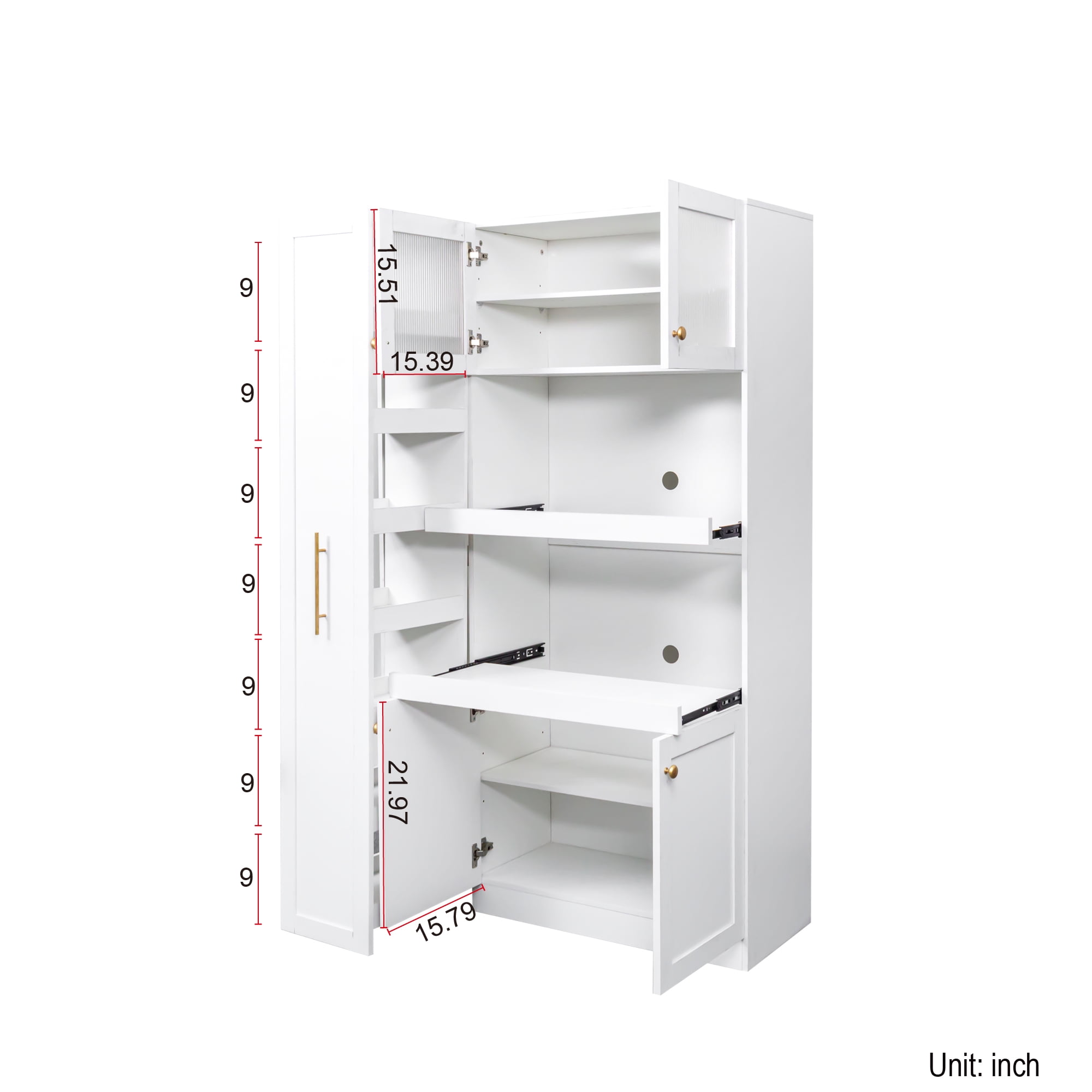 Newboti Furniture Kitchen Pantry Cabinet With Multi-Functional Pull-Out Multi-Tier Storage Shelf,Farmhouse Storage Cabinet With 4 Doors,Pantry Organizers For Kitchen,Dining Room(White) 54766