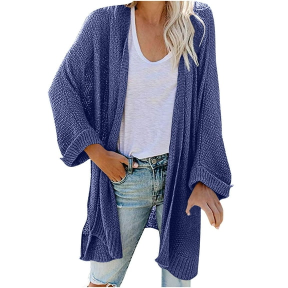 Lightweight Sweaters For Women Long Sleeve Oversized Open Front Solid Color Knit Cardigan Loose Sweater Tops
