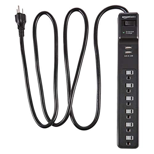 White 1000 Joule Basics 6-Outlet Surge Protector Power Strip with 2 USB Ports