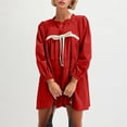thumbnail image 6 of FRSASU Women Flowy Long Puff Sleeve Mini Dress Casual Cute Square Neck Lace Bow Tie A-line Pleated Babydoll Dresses Red, 6 of 9