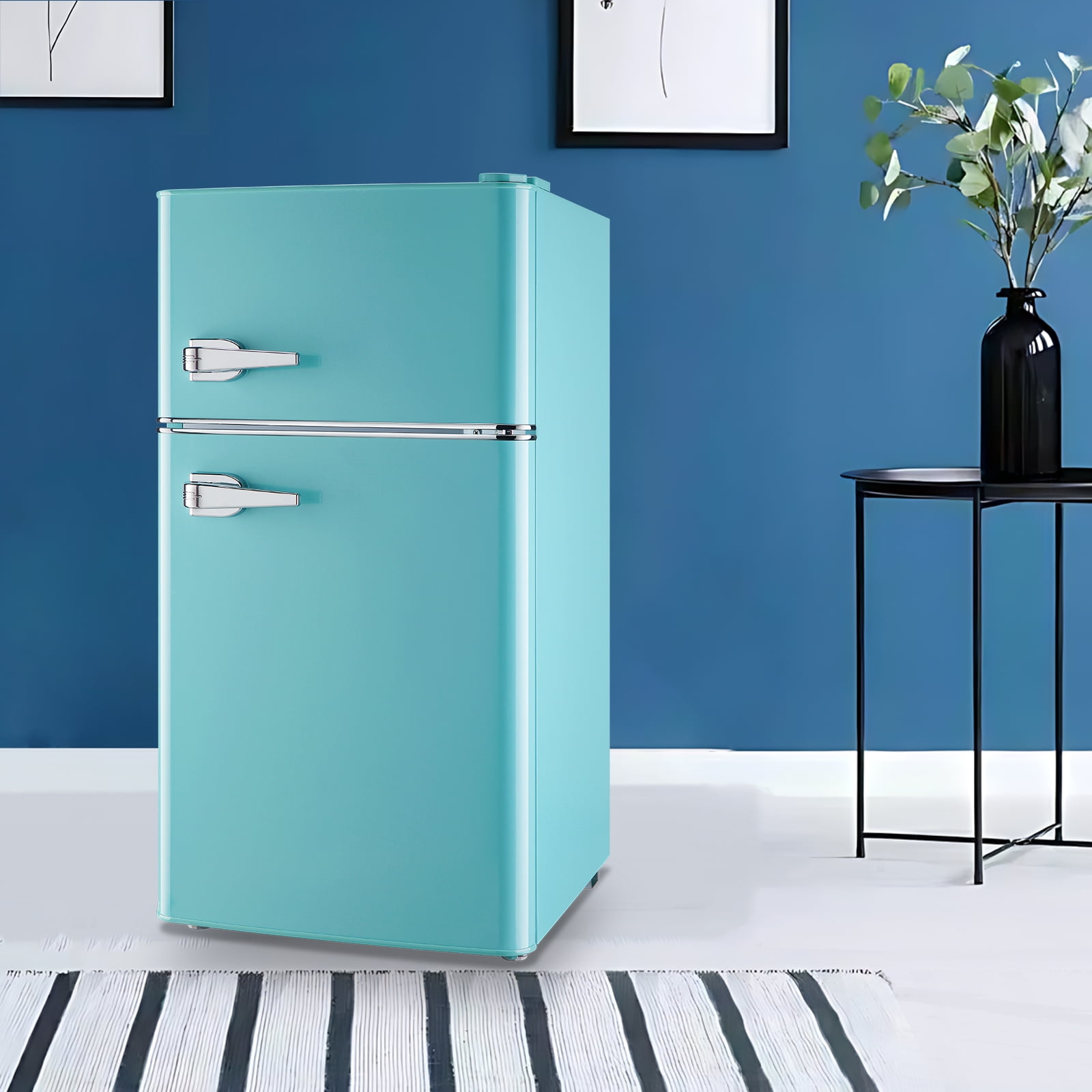 Tacool 3.5 Cu.ft Retro Mini Fridge with Freezer, 2 Door Small Refrigerator with 7 Adjustable Thermostat for Home, Blue