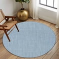 thumbnail image 3 of Round Area Rug 5 Ft, Vintage Sky Blue Washable Non-Slip Circle Carpet for Living Room/Bedroom, Farmhouse Retro Solid Color Linen Texture Low-Profile Runner Mats Collection Rugs for Indoor, 3 of 7