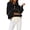Black, variant on Women's Slouchy Waffle Knit Sweater 1/2 Button Polo Collared Pullover Striped Sweater Tops