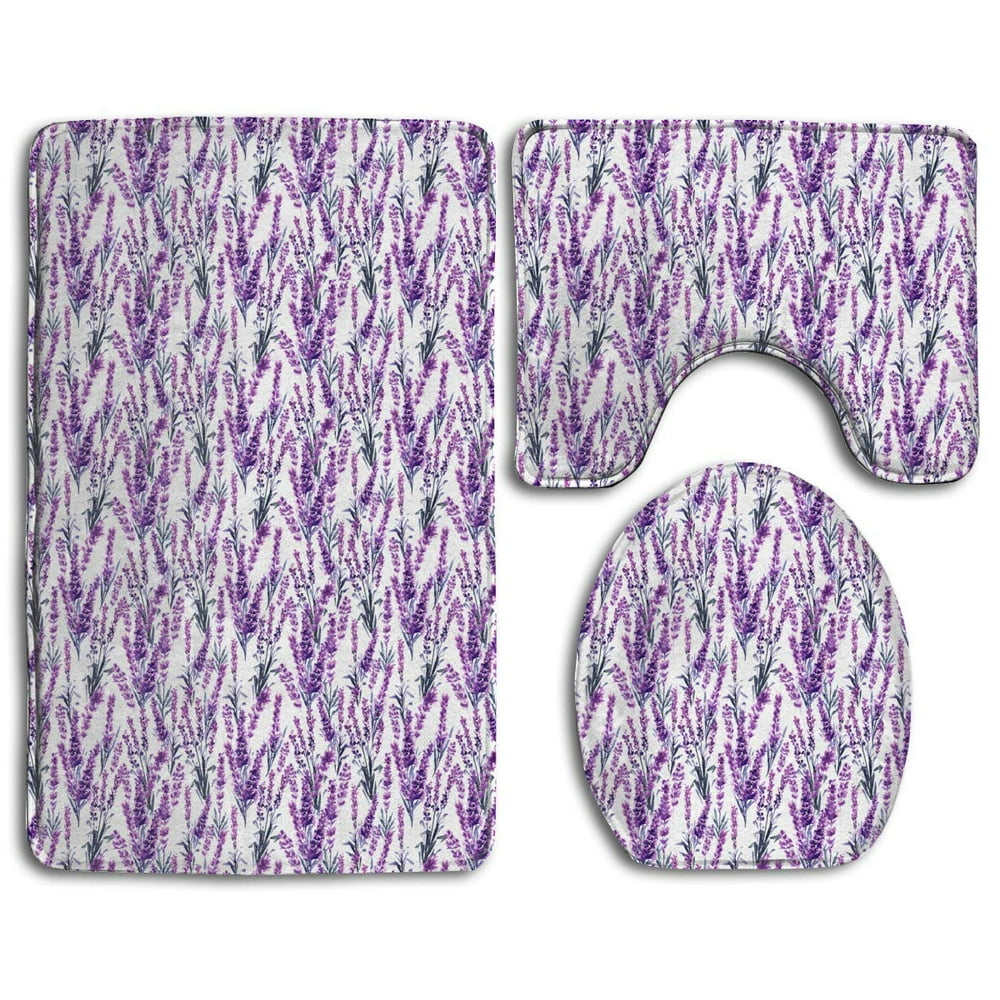 GOHAO Lavender Watercolor Purple 3 Piece Bathroom Rugs Set Bath Rug