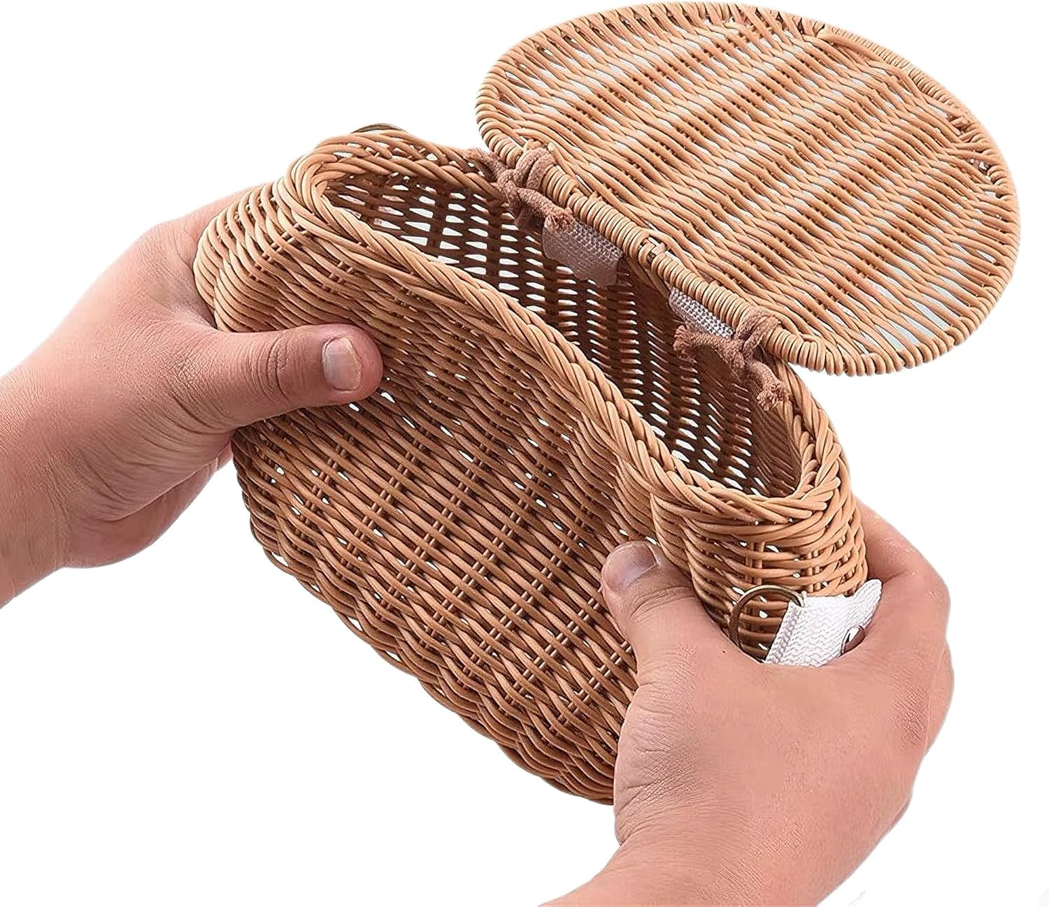 Wicker Kids Bike Basket: Detachable Bike Basket Front with Lid & Adjustable Straps, Finely Hand-Woven Basket Backpack, Rattan Storage Bicycle Basket, Scooter Tricycle Basket