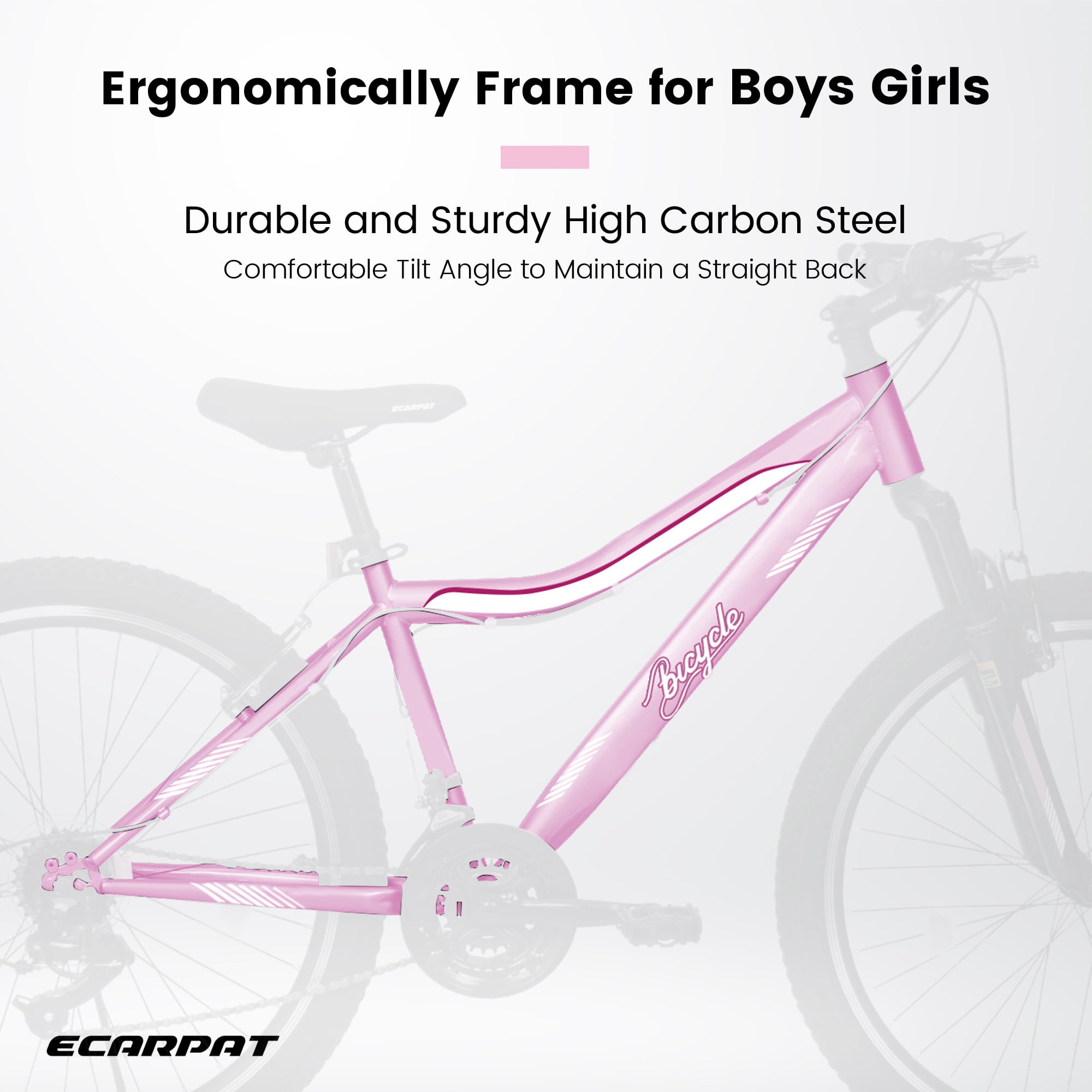 iYofe 24inch Mountain Bikes for Girls Kids Teens Womens Adults, 21 Speed Mountain Bike with Dual V-Brakes, Girls Bicycle, Commuter bike w/Adjutable Seat Height, Pink