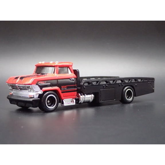 Open Box VINTAGE FLATBED CAR HAULER TRUCK RED 1/64 SCALE DIECAST MODEL CAR