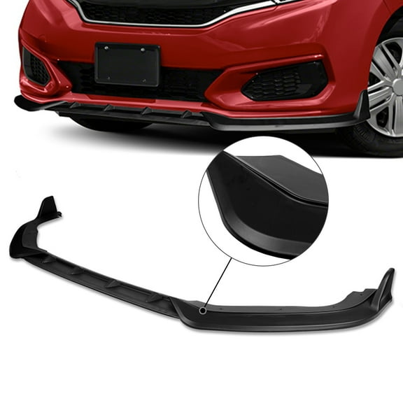 DNA Motoring 2-PU-685 For 2018 to 2020 Honda Fit Matte Black 3Pcs Front Bumper Lips Guard Body Kit w/Vertical Stabilizers 19 20