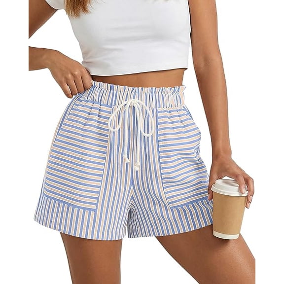 FreshPretty Casual Striped Shorts for Women Spring Summer Elastic Waist Y2K Lounge Vacation Beach PJ Bottoms Clothes