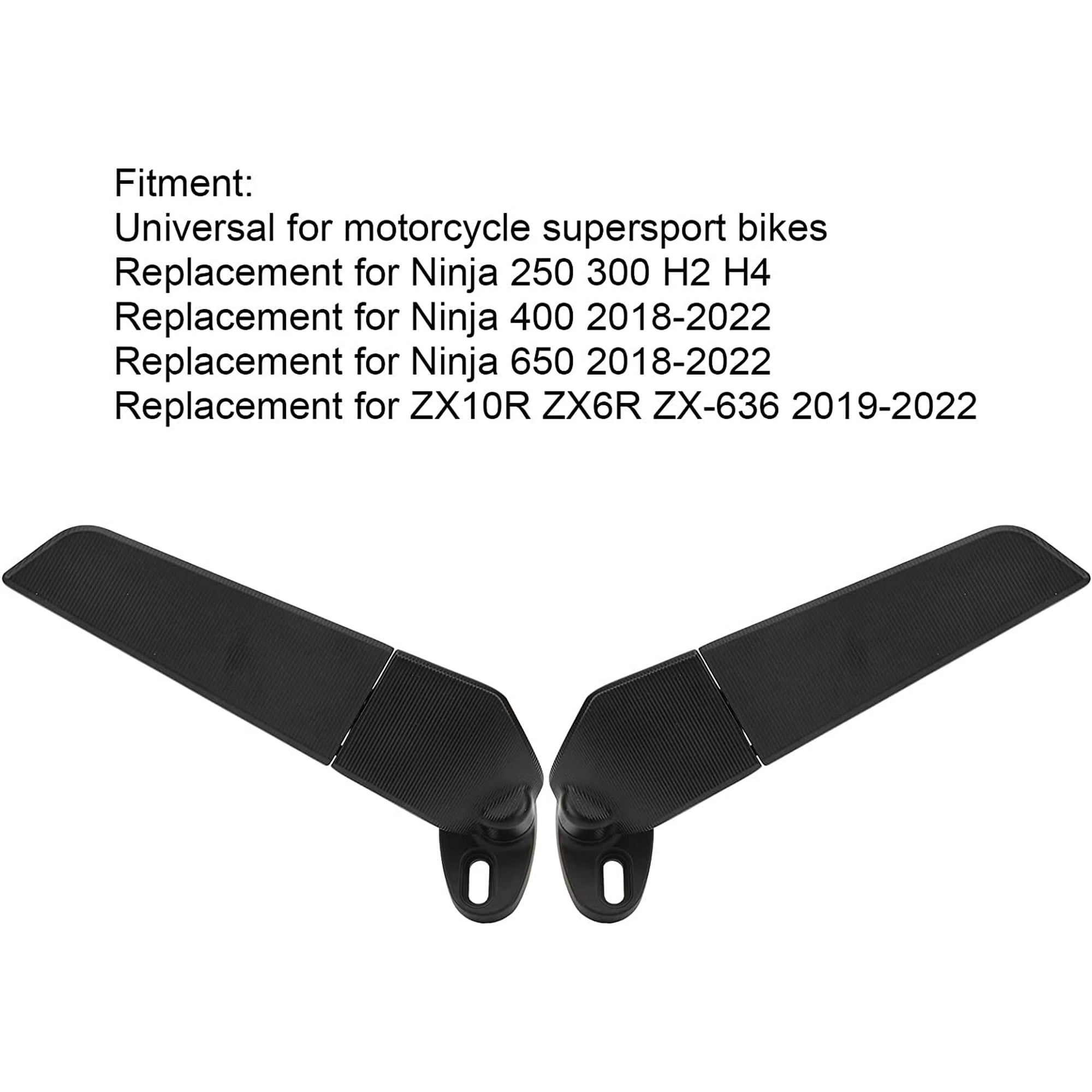 PSLER Motorcycle Rear View Mirror Wind Wing - Adjustable Swivel Mirror For ZX6R, R1, S1000RR (Black)
