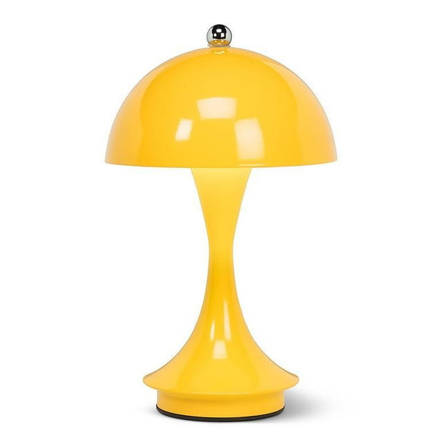 Abbott Dome Shade LED Table Lamp – 10" Rechargeable Light in Yellow, Minimalist Metal Design – Modern Mushroom-Style Lamp for Bedroom or Desk