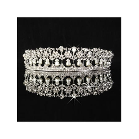 Vintage Trifari Crown - Vintage Diana Tiara Crown Wedding Bridal Crystal Headpiece Pearl Jewelry Silver