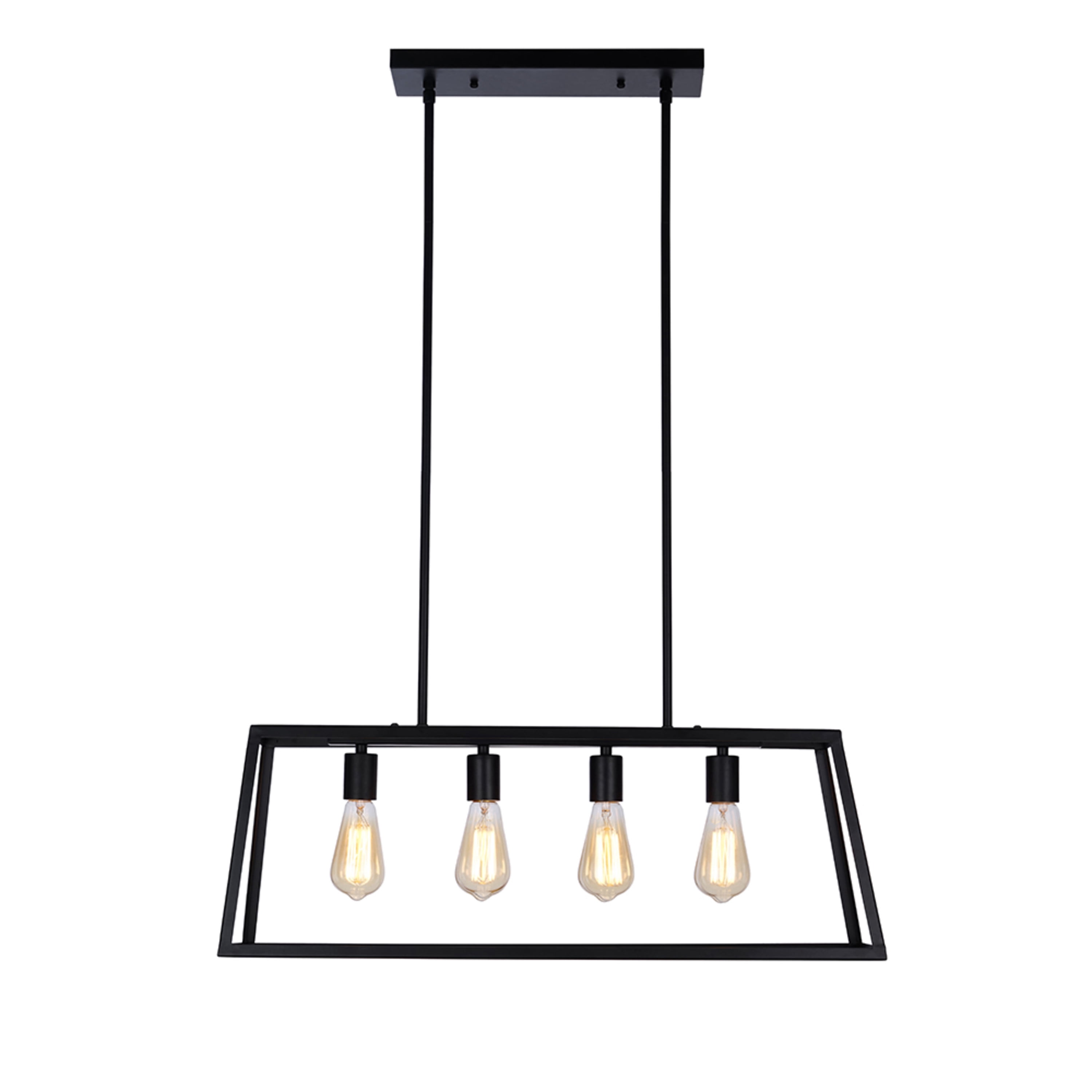 Cresswell Lighting 30" Industrial Black 4-Light Rectangle Island Chandelier Pendant with Bulb