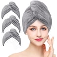 thumbnail image 1 of Paquete de 3 toallas de secado de cabello de microfibra súper absorbentes gris, 1 of 5