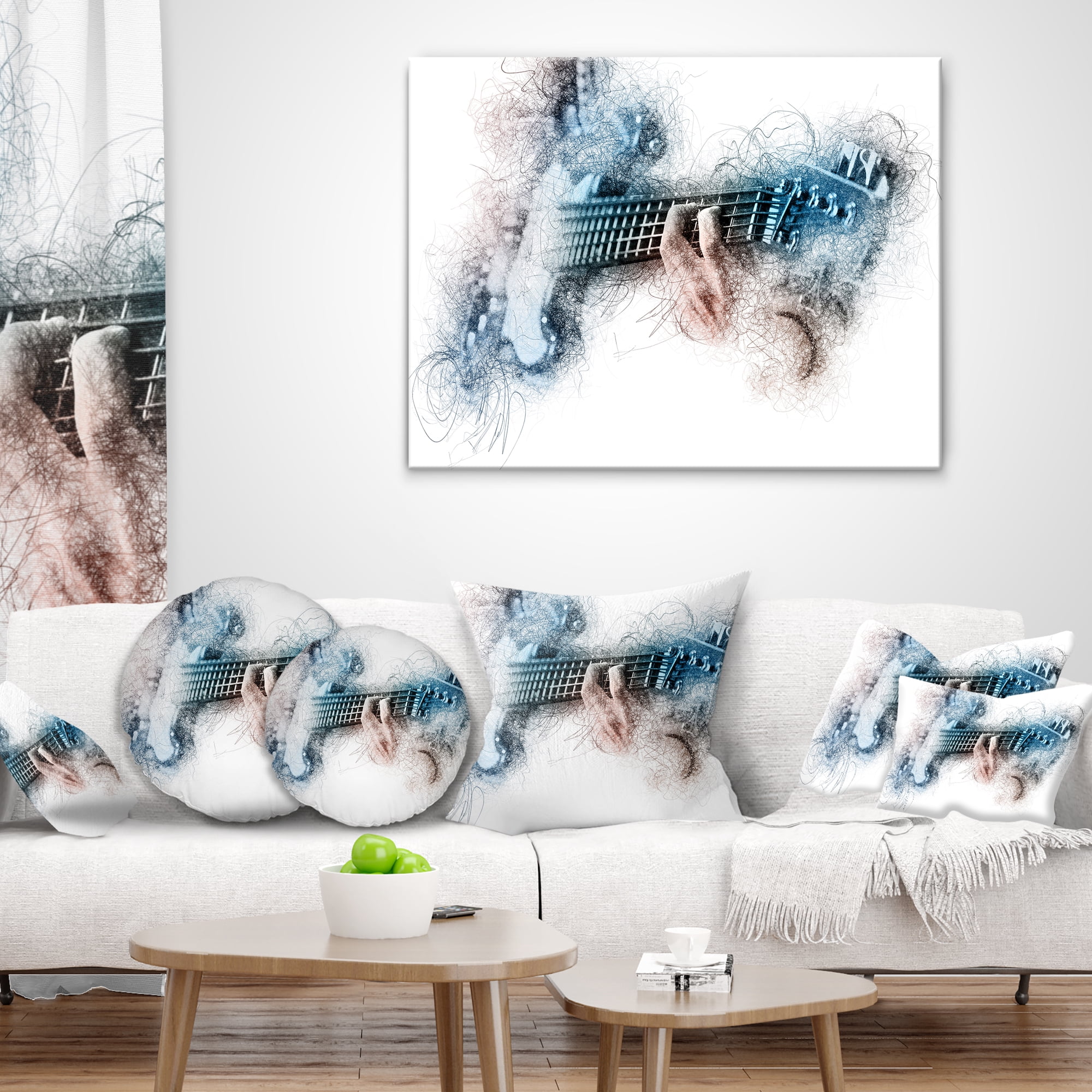 Designart Man Playing A Guitar Watercolor - Contemporary Throw Pillow - 12x20
