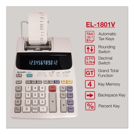 1PC Sharp EL-1801V Two-Color Printing Calculator, Black/Red Print, 2.1 Lines/Sec