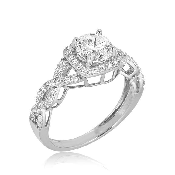 AVORA 10K White Gold 1 Carat Simulated Diamond CZ Halo Engagement Wedding Anniversary Ring  - Size 7.5