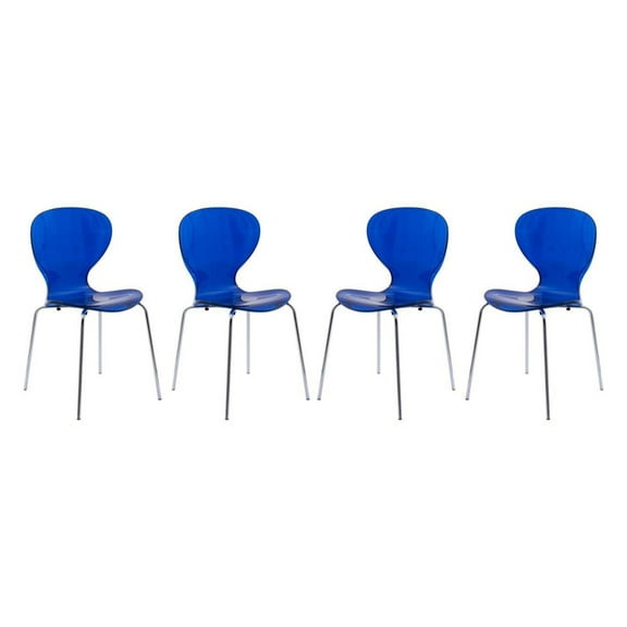 Modern Oyster Transparent Side Chair, Set of 4 - Transparent Blue