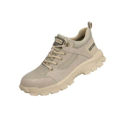 

Woobling Unisex Work Shoes Steel Toe Safety Shoe Lace Up Sneakers Construction Protection Boot Anti-collision Indestructible Slip Resistant Mesh Khaki 7.5