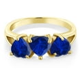 thumbnail image 2 of Gem Stone King 2.40 Ct Heart Shape Blue Created Sapphire 18K Yellow Gold Plated Silver Ring, 2 of 3