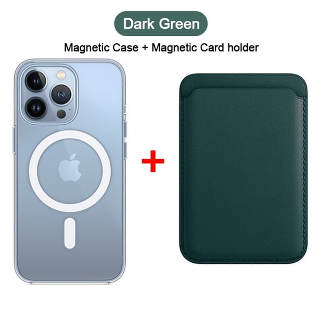 Funda de cuero transparente con tarjetero para iPhone, 15 Pro Max, 14, 13, 12, 11, XR, XS, X, 7, 8 Plus, Mini, Magsafe, cubierta de carga inalámbrica