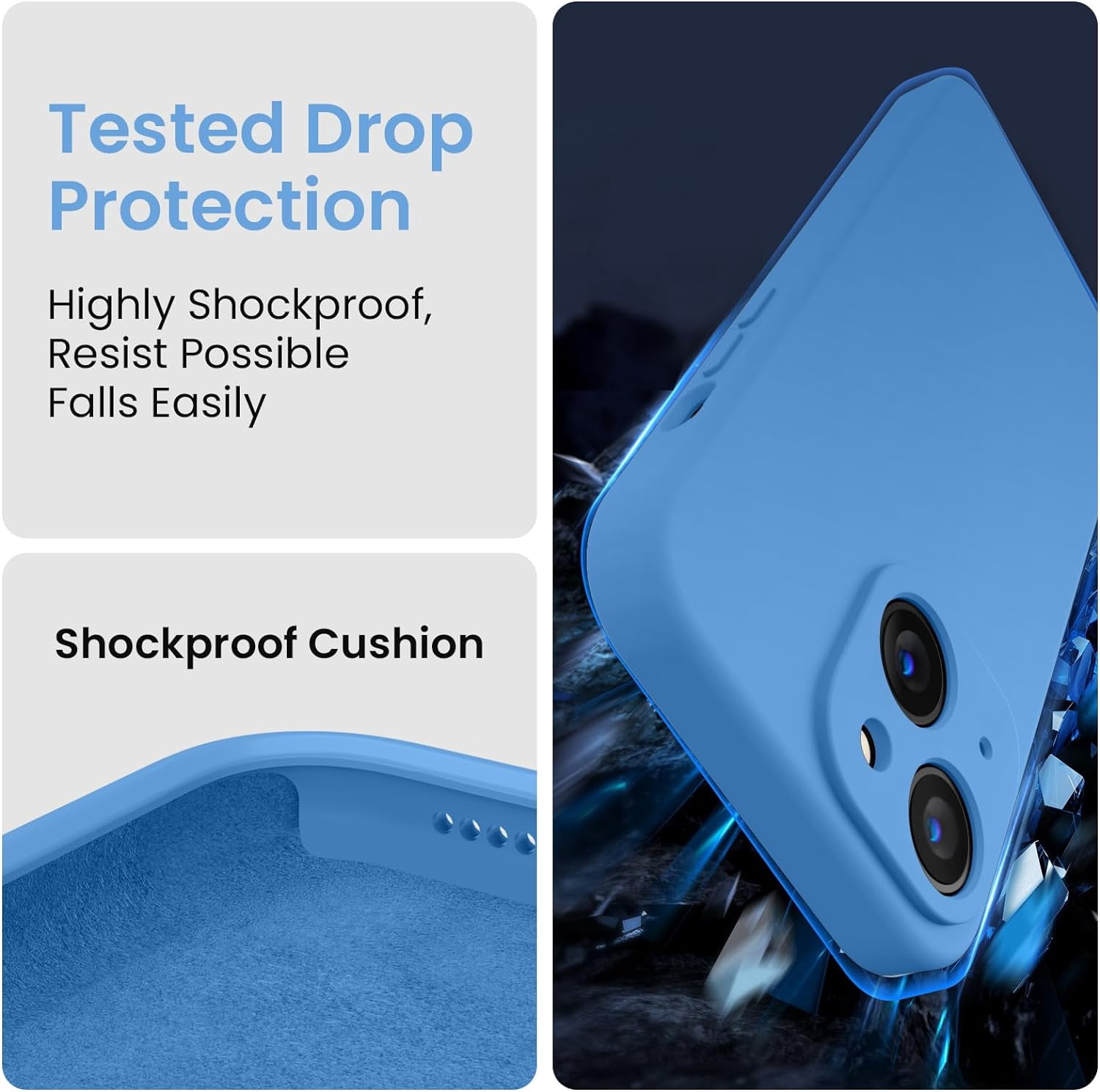 for iPhone 15 Plus Case, Silicone Upgraded [Camera Protection] Case with [2 Screen Protectors], Soft Anti-Scratch Microfiber Lining Inside, 6.7 inch, Blue