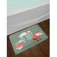 thumbnail image 2 of Christmas Bath Mat, Santa and Polar Bear Carrying a Big Gift with Funny Animal, Plush Bathroom Decor Mat with Non Slip Backing, 29.5" X 17.5", Peacock Green and Multicolor, by Ambesonne, 2 of 2